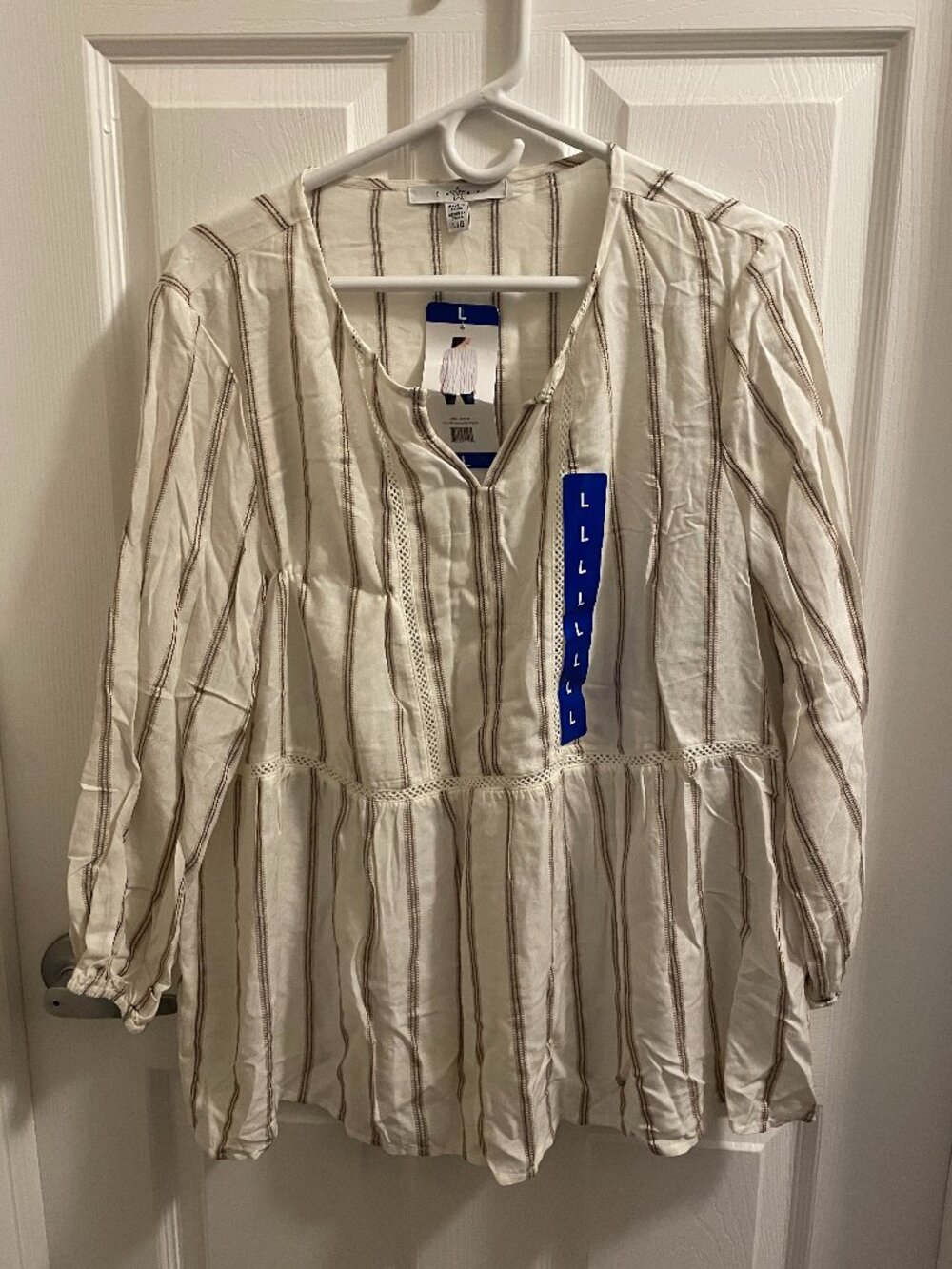 Fever Womens Blouse Size Large Tan Ivory Flow Top New with Tags